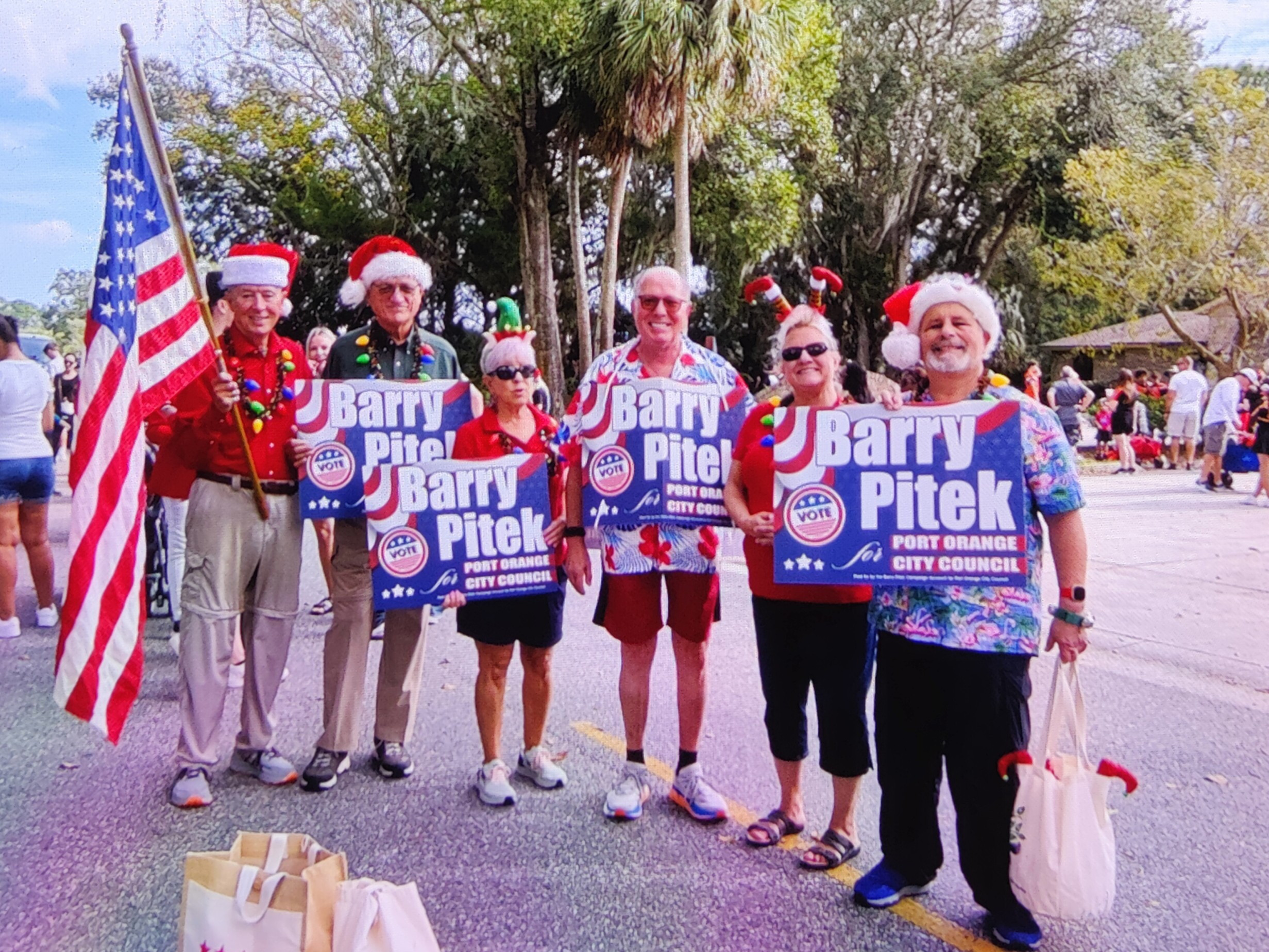 Barry Pitek (3rd from right) and supporters from 2023 Port Orange Holiday Parade